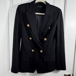 Attitude Unknown Black Double Breasted Blazer Gold Button Tailored Jacket XS